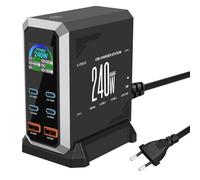 240W Station de Charge - Chargeur Rapide à 6 Ports avec 4 Ports USB C + 2 Ports USB A, Caricatore USB Multiplo Compatible avec MacBook, iPad, iPhone séries 16/15/14, Galaxy S22/ S20, Dell, HP