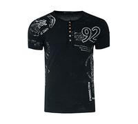 241 T-shirt à manches courtes et col rond pour homme Noir Taille S à 3XL avec boutonnière sur le devant
