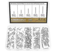 242 Pieces #2 x 1/4" 3/8" 1/2" 5/8" 3/4" Phillips Countersunk Head Self-Tapping Screws, Wood Screws Assortment Kit, 304 Stainless Steel