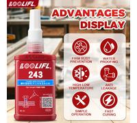 243 Blue Medium Strength Threadlockers, Adhésif pour filetage à usage général, pour tous les composants filetés en métal, pour fixer et sceller les boulons, les écrous et les goujons, Threadlocker 50M