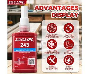243 Blue Medium Strength Threadlockers, Adhésif pour filetage à usage général, pour tous les composants filetés en métal, pour fixer et sceller les boulons, les écrous et les goujons, Threadlocker 50M
