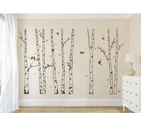 244 cm de haut Unique 9 Bouleaux Marron avec Branches Oiseau Brun Feuille Vert Motif Grande Taille Autocollant Mural Décoratif Chambre d'enfant Chambre Bébé Autocollant Mural Décoratif (YU342 244 x