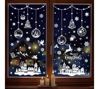 244 Pcs Noel Autocollants Fenetre Réutilisable, 9 Feuilles Noël Stickers, Autocollants Flocon de Neige, Autocollant Noel Electrostatique, Décoration de Noël Fenetre pour Verre/Vitrines/Intérieur