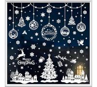 244 Pièce Stickers Noel Fenetre, Deco Fenetre Noel Réutilisable, adhésifs électrostatiques en PVC, 9 feuilles autocollantes avec flocons de neige et maisons pour fenêtres