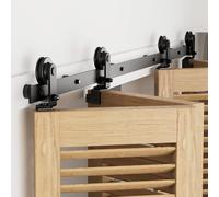 244cm/8FT Rail Porte Coulissante Pliante Kit Roulette Suspendue Systeme Noir pour 4 Porte Coulissante Interieur 59cm Large T Roues