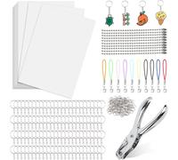 246 Pièces Feuille Plastique Fou, 25 Feuilles Blanc Plastique Rétractable Papier Fou Kit De Feuille Thermorétractable Avec Perforatrice Anneau De Clé Chaîne De Perles Fermoir Pour Bricolages