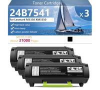 24B7541 Cartouche de Toner de Remplacement Haute Capacité pour Lexmark M3350 XM3350 Imprimante, Capacité d'impression 31000 Pages,Black-3 Pack