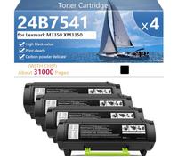 24B7541 Cartouches de Toner de Remplacement avec Puce pour Lexmark M3350 XM3350 Imprimante [Volume d'impression Élevé],Black-4 Pack