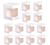 24er-Set Tassenboxen, Geschenkverpackung aus Papier mit Sichtfenster, Quadratische Struktur mit Klappdeckel, Ideal zum Präsentieren von Tassen und zum Verschenken bei verschiedenen Anlässen