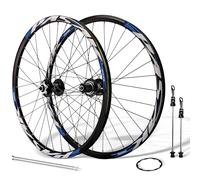 24IN Frein À Disque Paire De Roues pour VTT Libération Rapide Moyeux 32H pour Cassette 7 8 9 10 11 12 Vitesses Jantes Avant Et Arrière(Black-Blue)