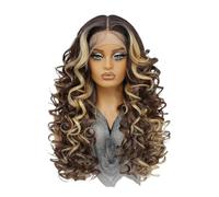 24inch Synthetic Lace Front Wig,13×6 Curly Pre Plucked HD Lace Glueless Wigs for Women Natural Daily Use(Brown mix blonde)