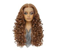 24inch Synthetic Lace Front Wig,13×6 Curly Pre Plucked HD Lace Glueless Wigs for Women Natural Daily Use(Light brown)