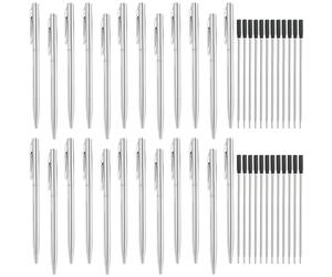 24PC Stylo Bille en Métal, Stylo Bille à Rotation Rétractable, Encre Noire | 1,0mm Lisses Stylo à Bille avec 24 Remplissage, Stylo à Bille Twisted pour Bureau Hôtel D'affaire Étudiant Enseignant-Argent