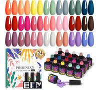 24Pcs 7ml Vernis Semi Permanent avec Base de Glossy Matte Top Coat Jaune Vert Bleu Vernis Gel UV Semi Permanent Soak-off Vernis
