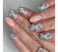 24pcs AMANDE PRESS SUR LES NOURS FLORONNE FRANC FREAD Acrylique Fausses Artificiels Colues Pour Femmes Nail Amond French Tip