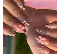 24pcs AMANDE PRESSE SUR LES Nails Bowknot Designs Français Faux Nails Acryliques Faux Coles Artificiels Sur Womens Press Nail Cercer