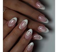 24pcs AMANDE PRESSE SUR LES Nails Fleur Français Faux Nails Acryliques Faux Glues Artificiels Sur Womens Press Nail Cercer