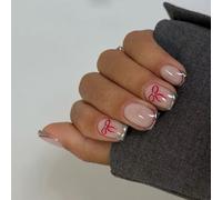 24pcs Amond Faux Nails Presse Sur Les Ongles Faux Artificiels Glues Sur Bowknot Designs French Tips French Glues Acryliques Nail Pour Les Femmes Clear