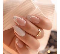 24pcs Amond French Tip Nails Artificiels Avec Paillettes Stripe Designs Élégant Presse Sur La Décoration De Manucure Amond False Nail