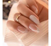 24pcs Amond French Tip Nails Artificiels Avec Paillettes Stripe Designs Élégant Presse Sur La Décoration De Manucure