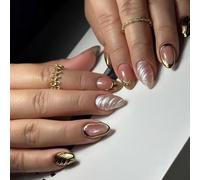 24pcs Amond Press On Nails Gold Designs Français Faux Acrylique Faux Colues Artificielles Sur Les Femmes Sur Le Cercueil De L'ongle