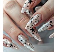 24pcs Amond Press On Nails Star Designs Français Faux Acrylique Faux Colues Artificielles Sur Les Femmes Sur Le Cercueil De L'ongle