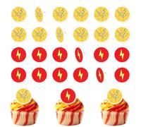 24pcs Anneaux à Cupcakes à Motif d'Éclairs Rouges et Jaunes, Décorations pour Gâteaux d'Anniversaire Cadeaux et Récompenses Scolaires