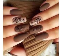 24pcs Appuyez Sur Des Clous Avec Feuille Floral Mat Faux Ongles Complets Couvertures Artificielles Bâton Sur Les Femmes Filles Fausses Ongles