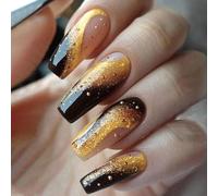 24pcs Appuyez Sur Des Ongles Brilleurs Black Gold False Square Stick Sur Manucure Application Rapide Pour Les Fêtes Faux Nail