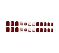 24pcs Automne Hiver Style Français Design Café Brun Fleur Faux Ongles Confortable À Porter Hiver Faux Ongles Avec Floral