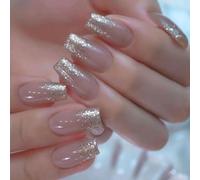 24pcs Ballet Brillant Presse Sur Les Ongles Avec Des Paillettes Françaises Français Couvertures Artificielles Nails Manucure Décoration Pour Les Femmes Application De L'ongle Rapide