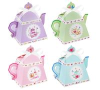 24PCS Boite a Bonbon pour Théière avec Ruban, SHAIDOJIO Boîte à Bonbons Vintage, Boite de Bonbon en Papier Floral, Boîte à Cadeaux pour Festival Mariage Fête D'anniversaire Baby Shower Noël-4 Couleurs