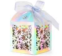24Pcs Boîte Cadeau Noël Ballotin Bonbon Motif Flocon de Neige Argenté avec Ruban pour Biscuits Bonbon Chocolat Petits Cadeaux Bijoux