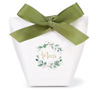 24Pcs Boîte Dragée Sachet Bonbon Ballotin “Merci” Cadeau Invité pour Mariage Baptême Communion Anniversaire Noël avec Ruban (Vert)