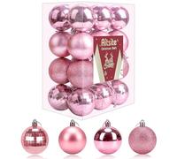 24PCS Boule de Noel, 6cm Boules de Noel Deco Noel Interieur, Arbre De Noël Boules Boule Deco Noel Sapin pour Le Sapin de Noël Décoration Festive de La Maison(Rose)