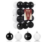 24PCS Boule de Noel Bianco/Nero, 6cm Boules de Noel Deco Noel Interieur, Arbre De Noël Boules Boule Deco Noel Sapin pour Le Sapin de Noël Décoration Festive de La Maison
