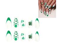 24pcs / Box Saint-Patrick's Day Manucure Love Heart Clovers Pattern Press On Nail With French Amand False Tip On Forgher Long Avec Des Designs Pour Les Filles Sur La Longueur Moyenne