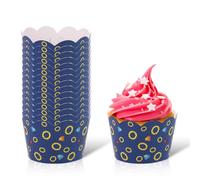 24pcs Caissettes à Cupcakes de Jeux Vidéo, Décorations Fête à Thème avec Imprimés d'Anneaux Bleus et Dorés Support Doublure Gâteau Emballages de Tasses pour Fête d'Anniversaire pour Enfants