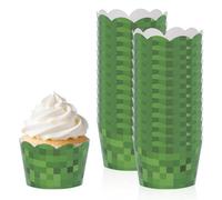 24pcs Caissettes à Cupcakes Pixel, Emballage de Caissettes à Cupcakes sur le Thème des Jeux Vidéo Porte-Gâteaux en Herbe Verte pour Décoration de Gâteaux d'Anniversaire pour Garçons et Filles