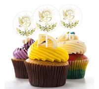 24pcs Cake Toppers Communion, Cadeau Baptême, Décoration de Gâteau Motif Guirlande Pigeon et Croix Décoration de Table pour Filles Garçon Baptême, Anniversaire