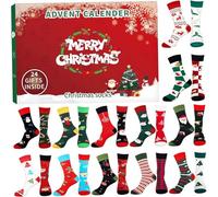 24pcs Calendrier de l'avent de Noël pour 14+ mélange et chaussettes de match Calendrier de l'Avent 2024 avec motifs de festivals Calendrier de l'Avent Unisexe pour porter des cadeaux de décoration, c