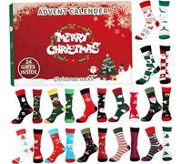 24pcs Calendrier de l'avent de Noël pour 14+ mélange et chaussettes de match Calendrier de l'Avent 2024 avec motifs de festivals Calendrier de l'Avent Unisexe pour porter des cadeaux de décoration, C