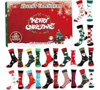 24pcs Calendrier de l'avent de Noël pour 14+ mélange et chaussettes de match Calendrier de l'Avent 2024 avec motifs de festivals Ca