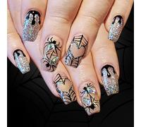 24pcs Carré Conseils Français Faux Ongles Acryliques Ongles Araignées Web Stick On For Women Halloween Press On Gifts Halloween Press Ongle