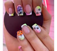 24pcs Carré Conseils Français Faux Ongles Araignées Acryliques Collent Pour Les Femmes Halloween De Presse De Press