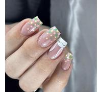 24pcs Carrés Faux Ongles Avec Lapins Designs Press Sur La Manucure Pâques Pour Les Femmes Et Le Passionné De L'art Square Nail