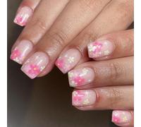 24pcs Carrés Faux Ongles Press Sur Artificiel Avec Coloré Colorés De Colocteurs Fleurs Les Pointes Françaises Fausses Le Cercueil L'ongle