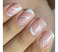 24pcs Carrés Faux Ongles Presse Sur Les Fausses Collets Artificiels Des Paillettes Conçoit Des Conseils Français Colles Acryliques Clou Pour Les Femmes Claires