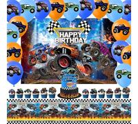 24PCS Cars Décorations d'anniversaire pour enfants Auto Ballons Toile de fond Cars Incluant Bannière, Cars ballons en Aluminium,Toile de fond Toppers de Gâteau pour fête d'anniversaire d'enfants