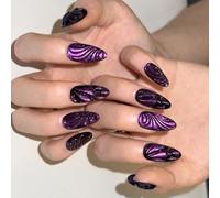 24Pcs Cats Eye Press On Nails Almond Fake French Full Covers Acrylic False Design Fake For Women Girls Design False Nail